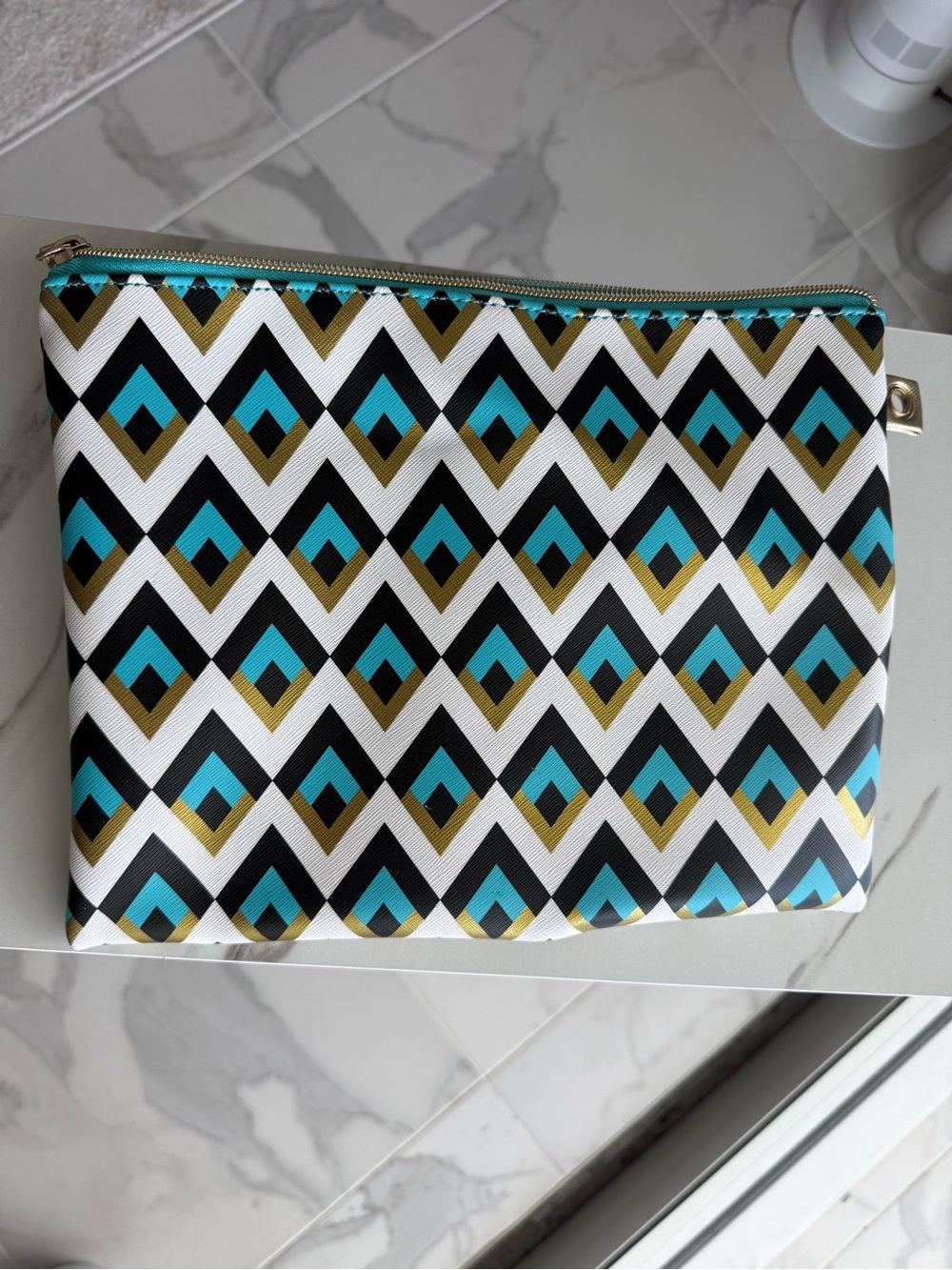 Dabney Lee Large Geometric Zip Pouch, Cosmetic Bag, Travel Organizer